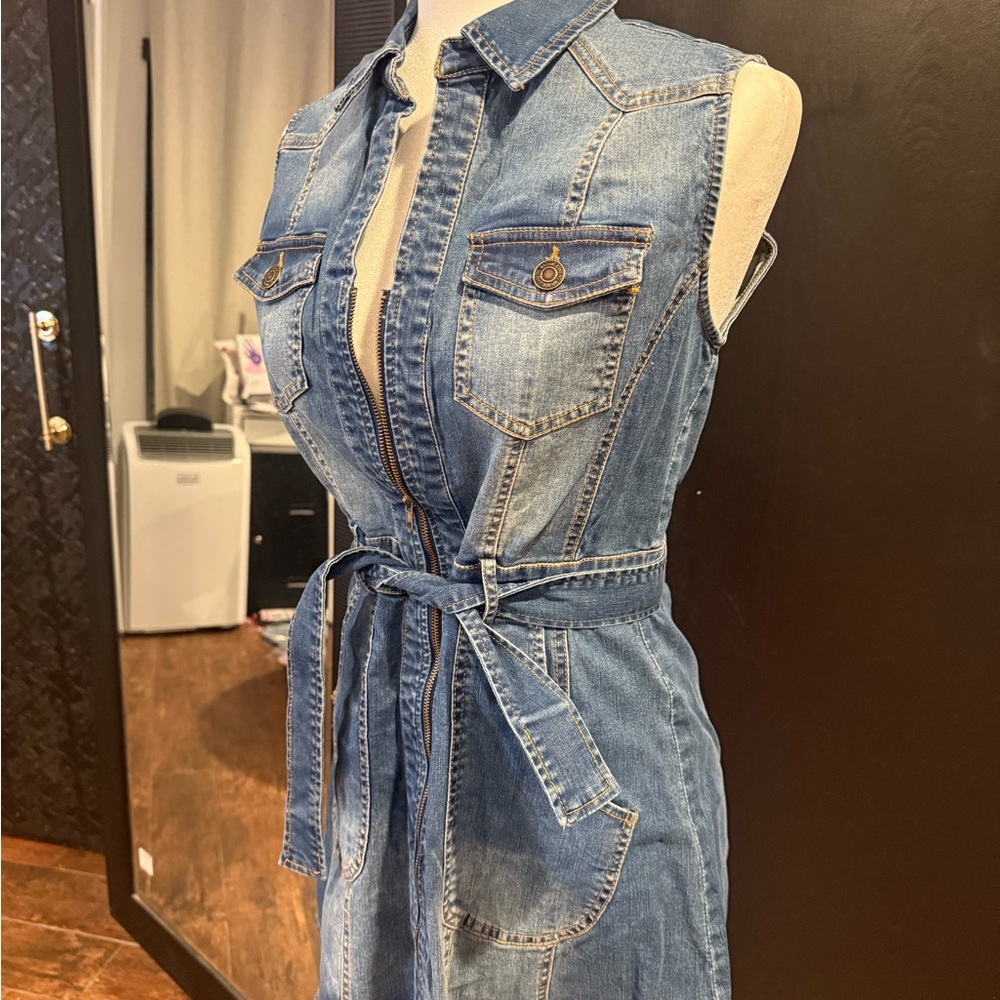 Denim Sleeveless Belted Dress